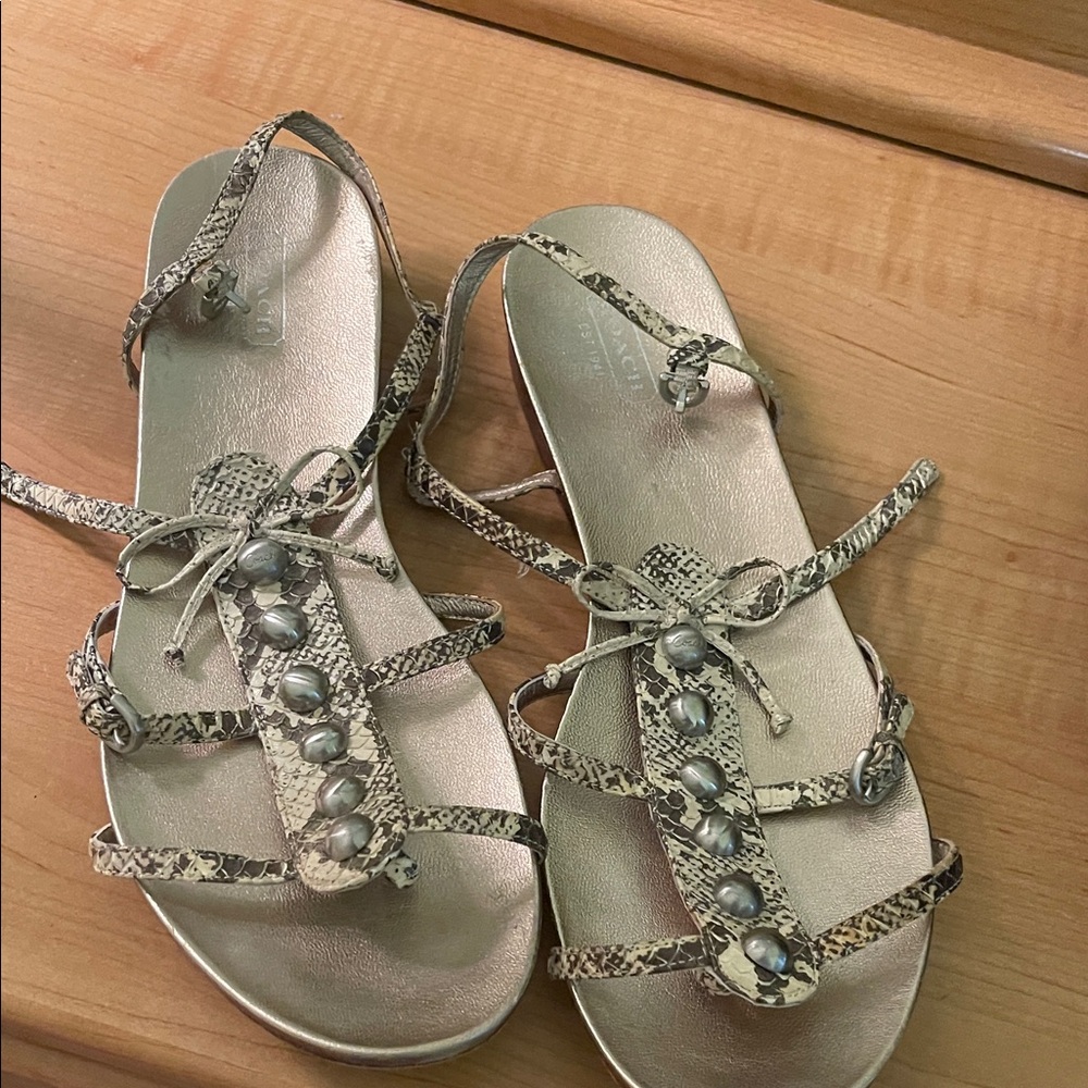 Coach Metallic Snake Print Sandals